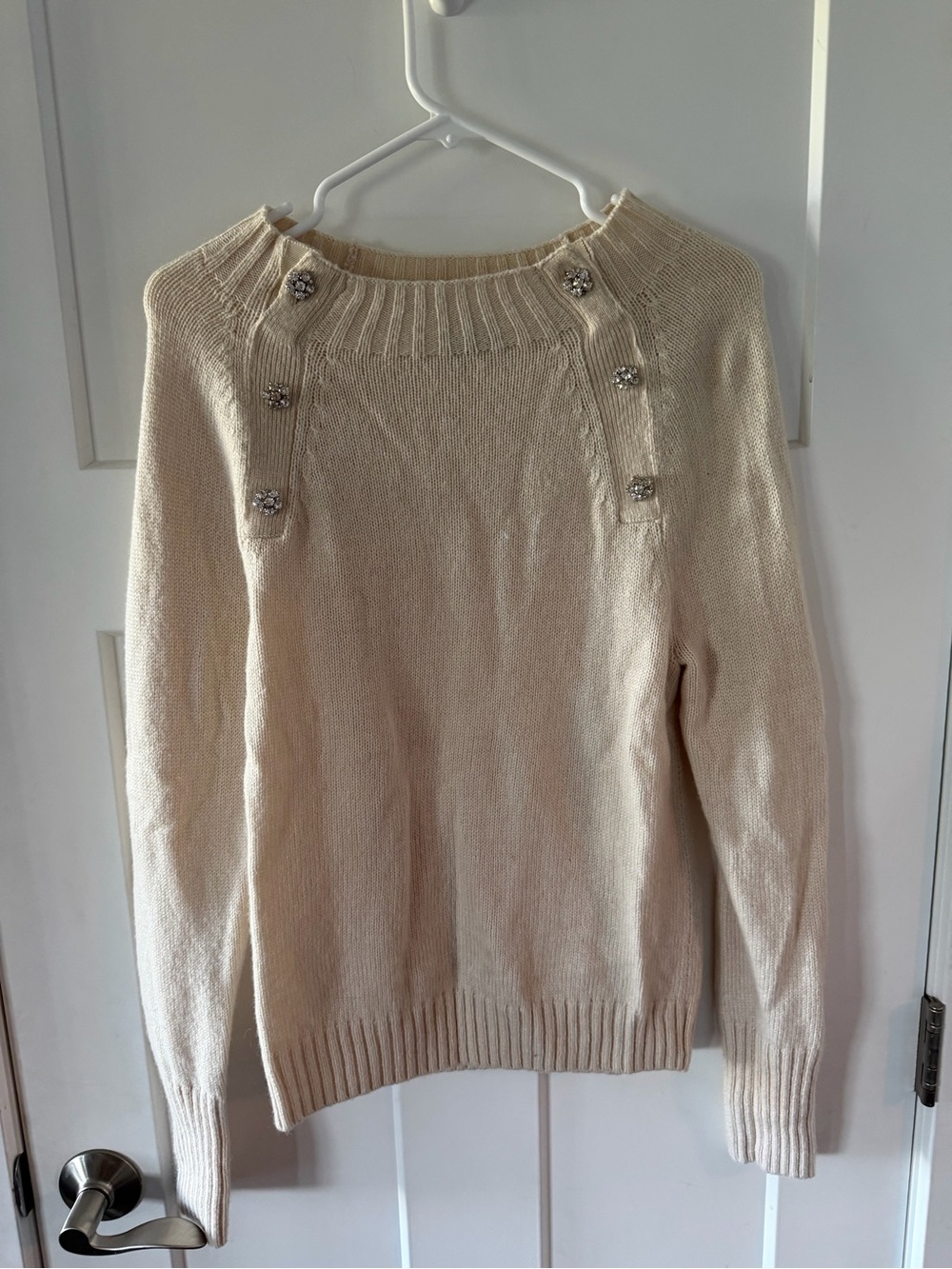 J. Crew Cream Crewneck Sweater with Decorative Buttons